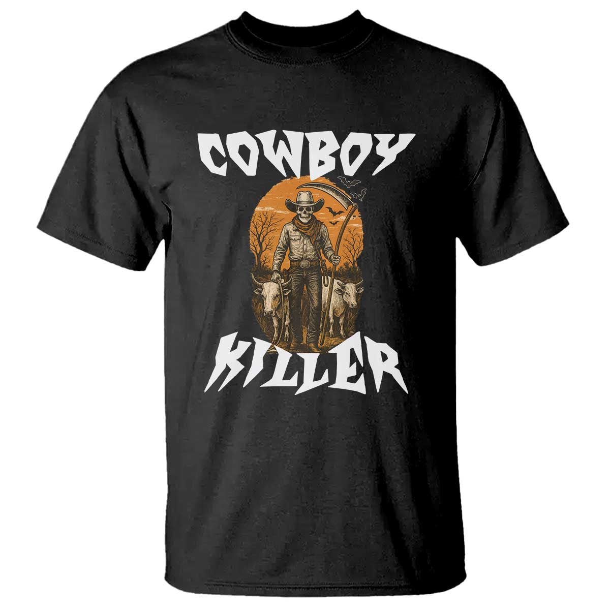 Cowboy Killer Halloween Skeleton T Shirt Gothic Western Art TS12 Black Print Your Wear