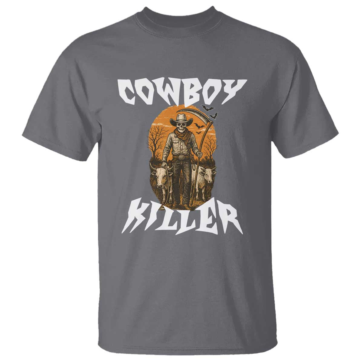 Cowboy Killer Halloween Skeleton T Shirt Gothic Western Art TS12 Charcoal Print Your Wear
