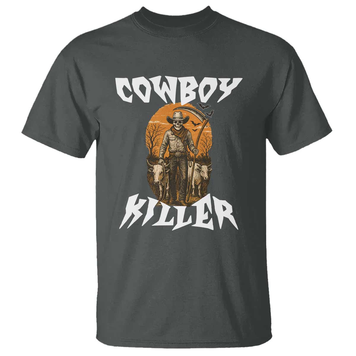 Cowboy Killer Halloween Skeleton T Shirt Gothic Western Art TS12 Dark Heather Print Your Wear
