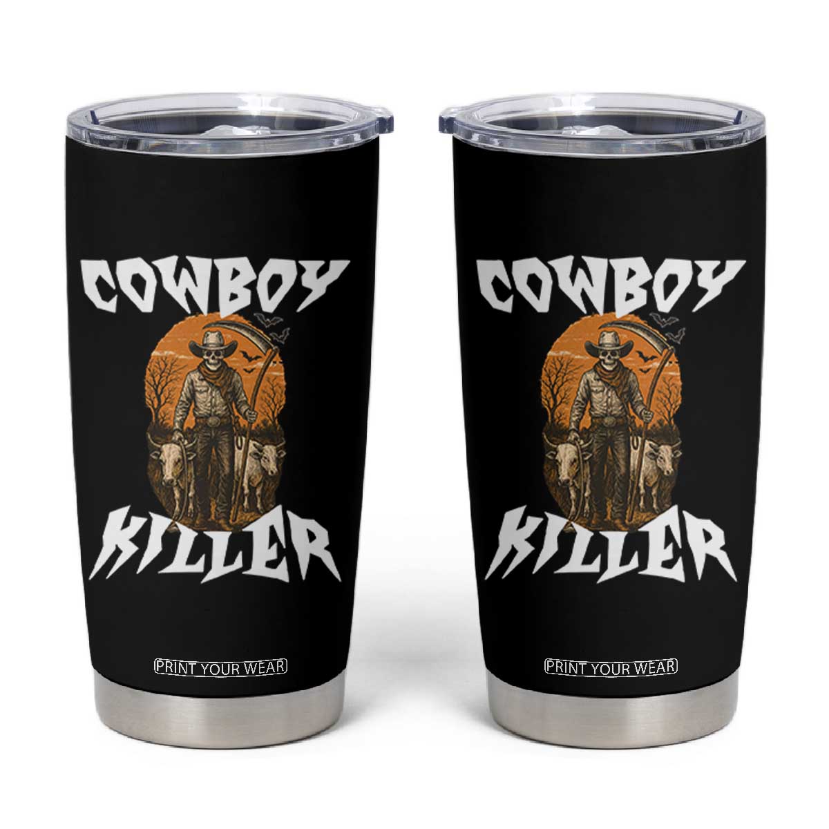 Cowboy Killer Halloween Skeleton Tumbler Cup Gothic Western Art TS12 Black Print Your Wear