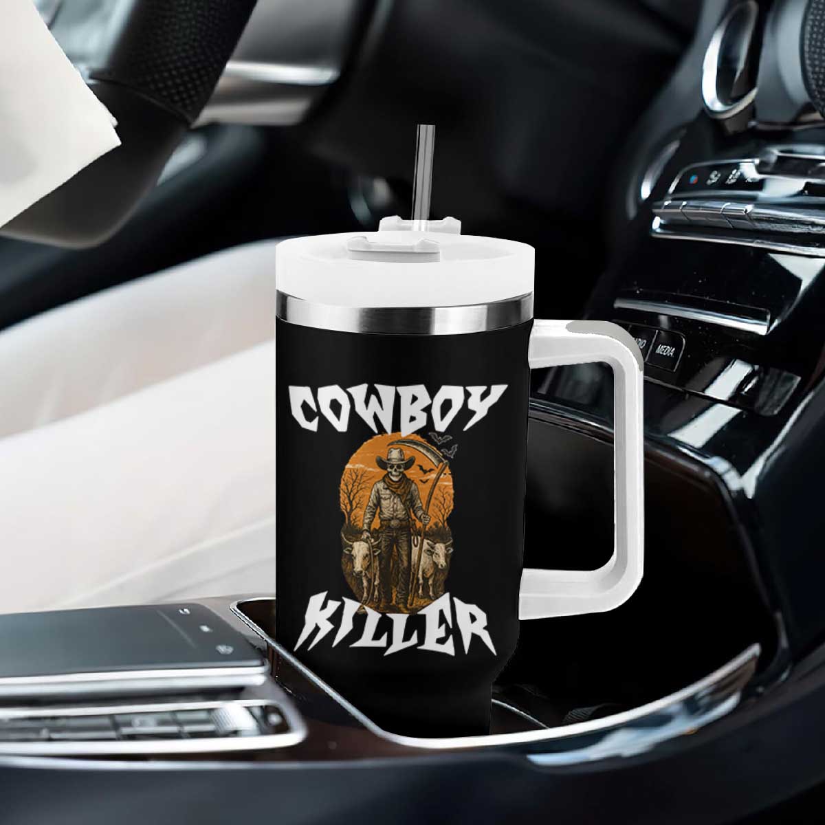 Cowboy Killer Halloween Skeleton Tumbler With Handle Gothic Western Art TS12 Print Your Wear