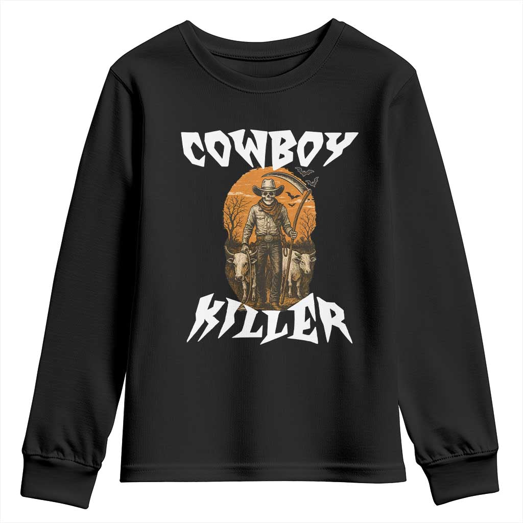 Cowboy Killer Halloween Skeleton Youth Sweatshirt Gothic Western Art TS12 Black Print Your Wear