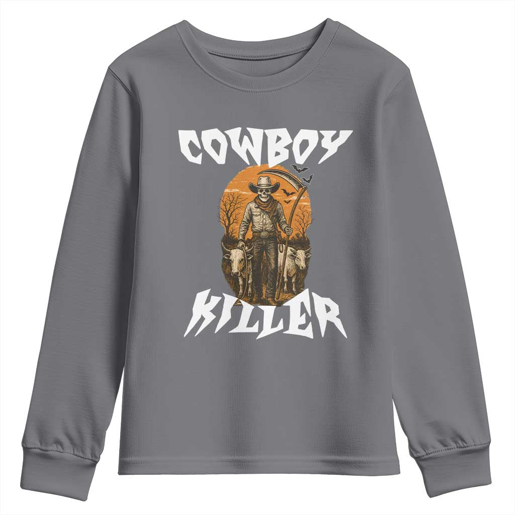 Cowboy Killer Halloween Skeleton Youth Sweatshirt Gothic Western Art TS12 Charcoal Print Your Wear