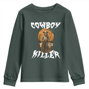 Cowboy Killer Halloween Skeleton Youth Sweatshirt Gothic Western Art TS12 Dark Forest Green Print Your Wear