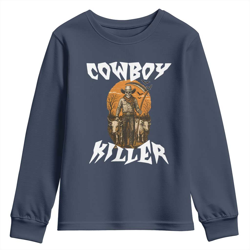 Cowboy Killer Halloween Skeleton Youth Sweatshirt Gothic Western Art TS12 Navy Print Your Wear