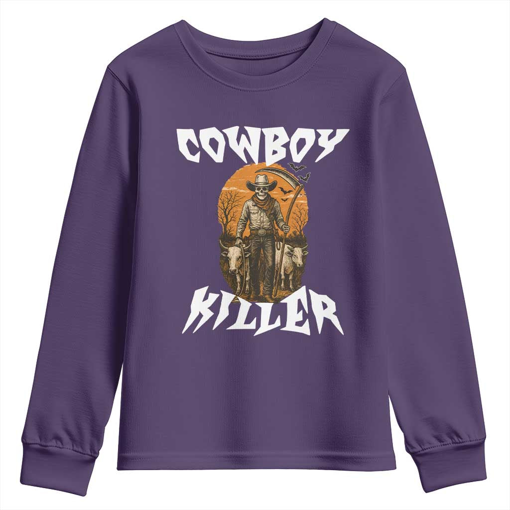 Cowboy Killer Halloween Skeleton Youth Sweatshirt Gothic Western Art TS12 Purple Print Your Wear