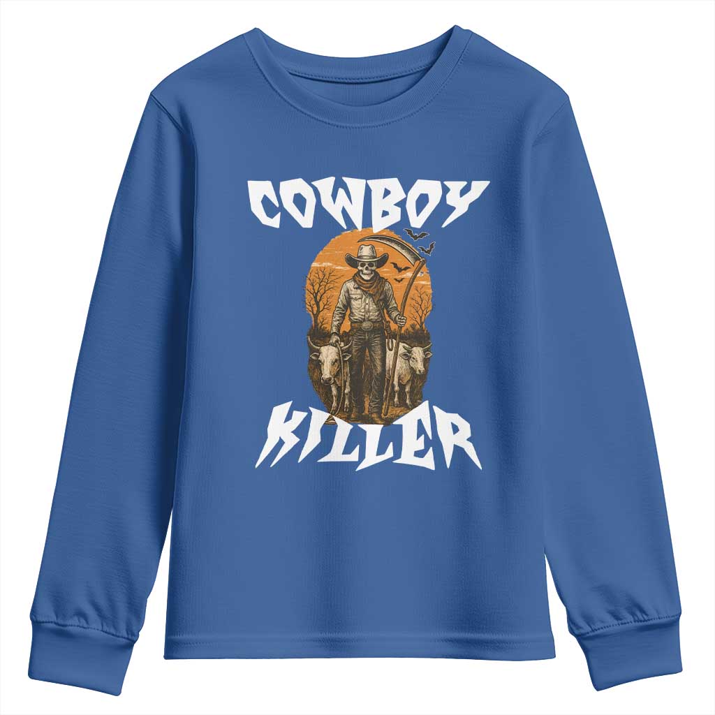 Cowboy Killer Halloween Skeleton Youth Sweatshirt Gothic Western Art TS12 Royal Blue Print Your Wear