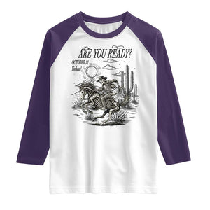 Halloween Skeleton Raglan Shirt Are You Ready October 31 Rodeo Cowboy TS12 White Purple Print Your Wear
