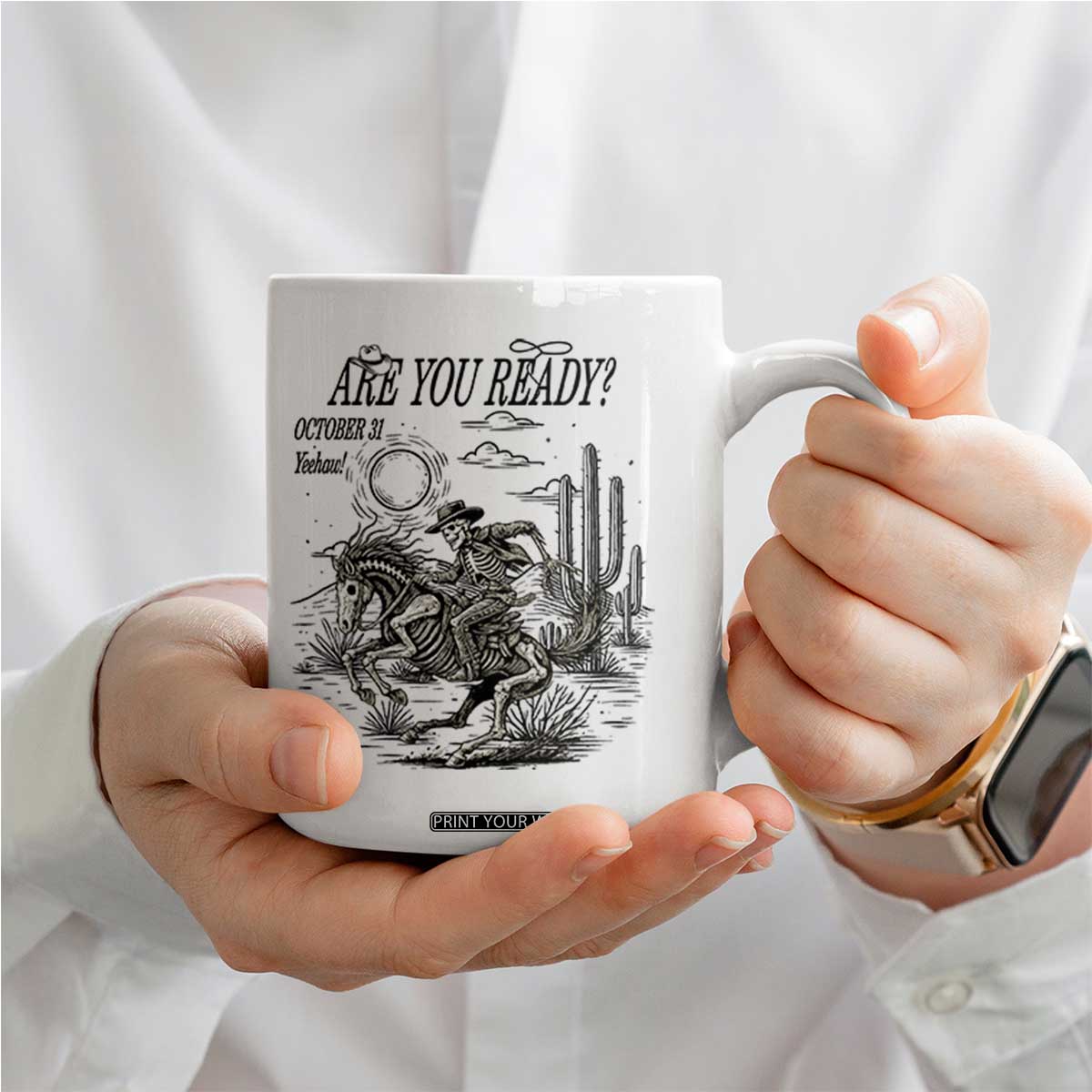 Halloween Skeleton Coffee Mug Are You Ready October 31 Rodeo Cowboy TS12 Print Your Wear