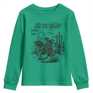 Halloween Skeleton Youth Sweatshirt Are You Ready October 31 Rodeo Cowboy TS12 Irish Green Print Your Wear