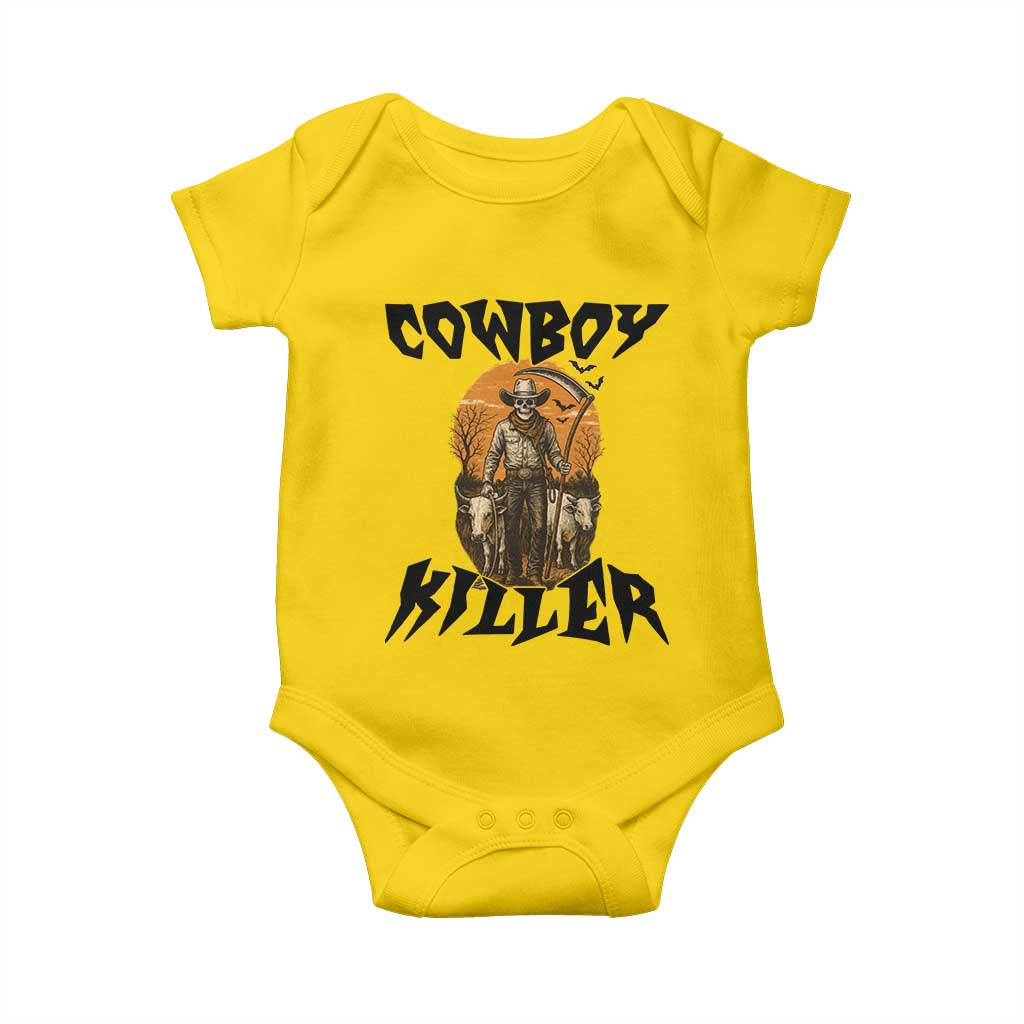 Halloween Skeleton Baby Onesie Cowboy Killer Spooky Western Horror Design TS12 Daisy Print Your Wear