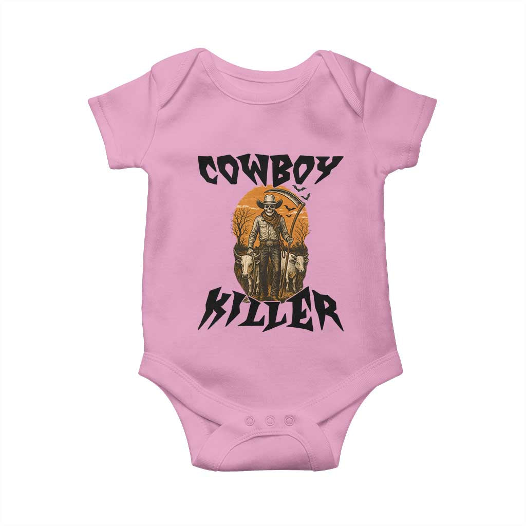 Halloween Skeleton Baby Onesie Cowboy Killer Spooky Western Horror Design TS12 Light Pink Print Your Wear