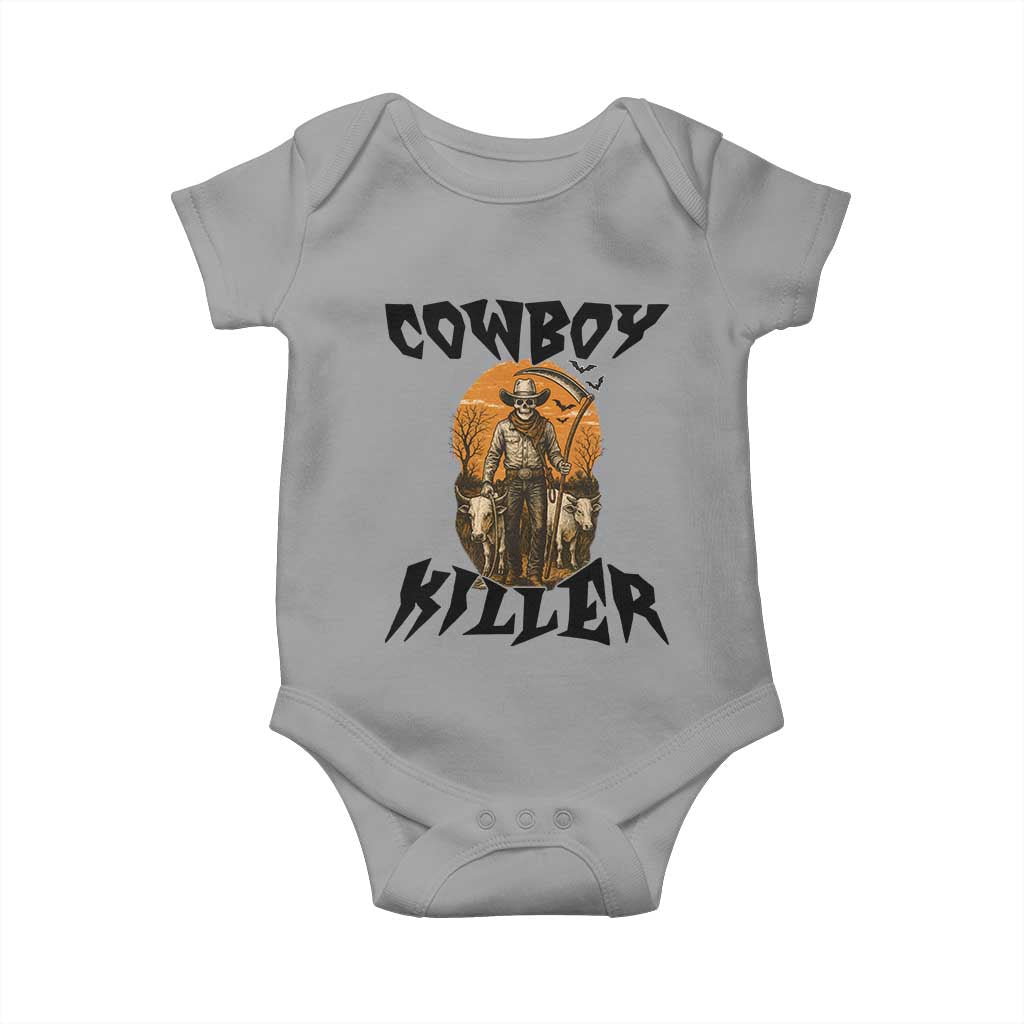 Halloween Skeleton Baby Onesie Cowboy Killer Spooky Western Horror Design TS12 Sport Gray Print Your Wear