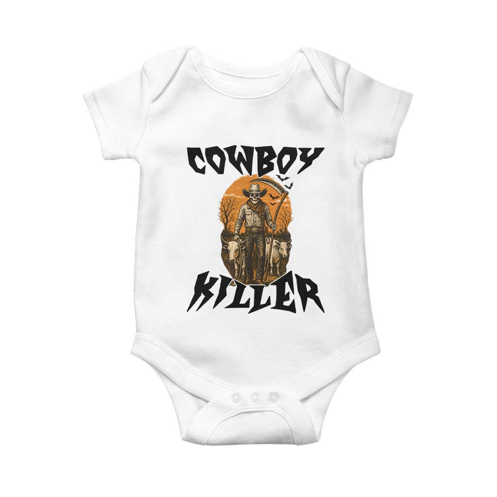 Halloween Skeleton Baby Onesie Cowboy Killer Spooky Western Horror Design TS12 White Print Your Wear