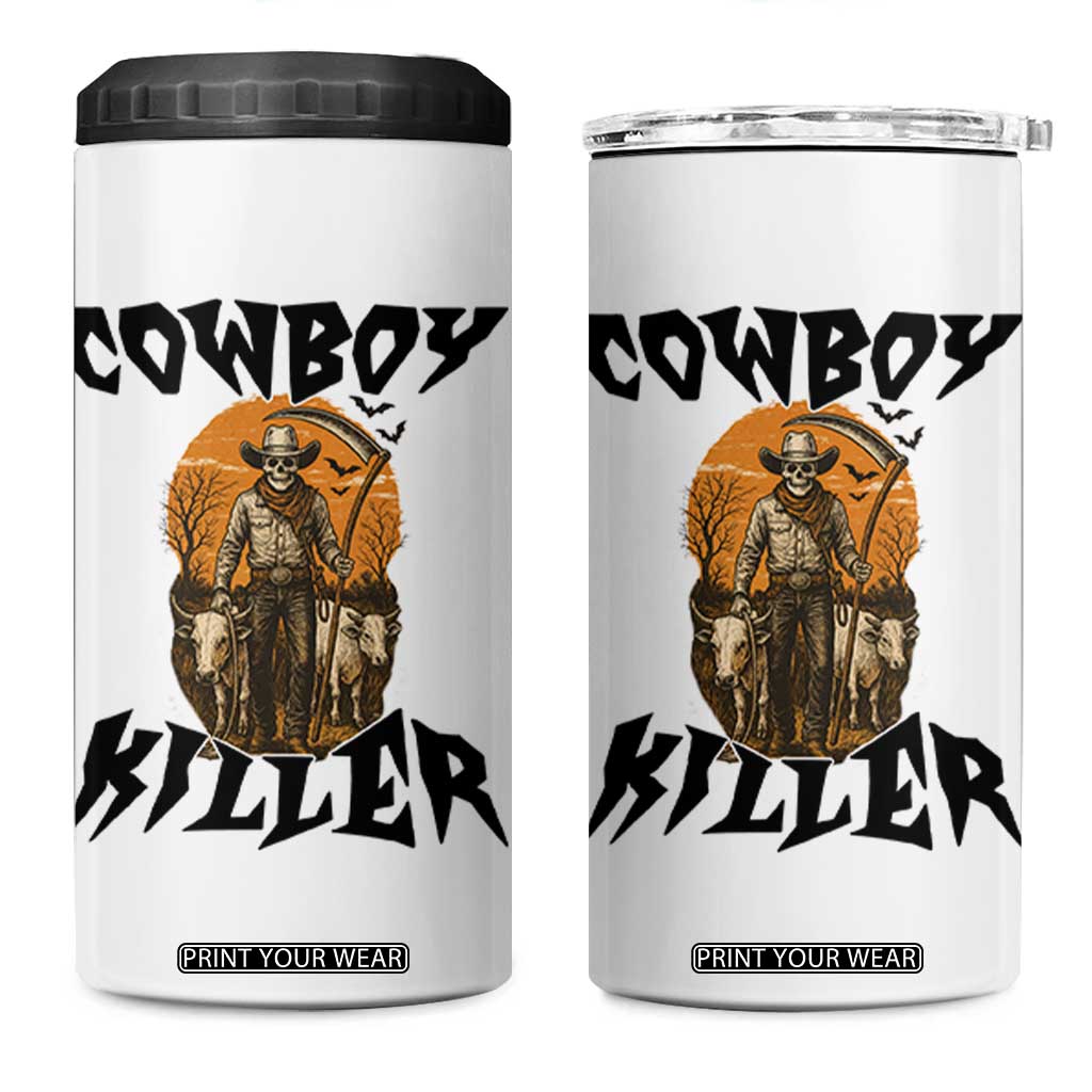 Halloween Skeleton 4 in 1 Can Cooler Tumbler Cowboy Killer Spooky Western Horror Design TS12 One Size: 16 oz White Print Your Wear