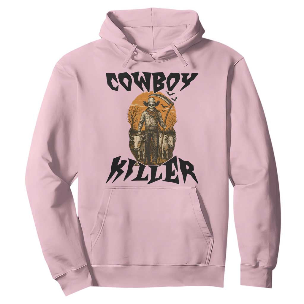 Halloween Skeleton Hoodie Cowboy Killer Spooky Western Horror Design TS12 Light Pink Print Your Wear