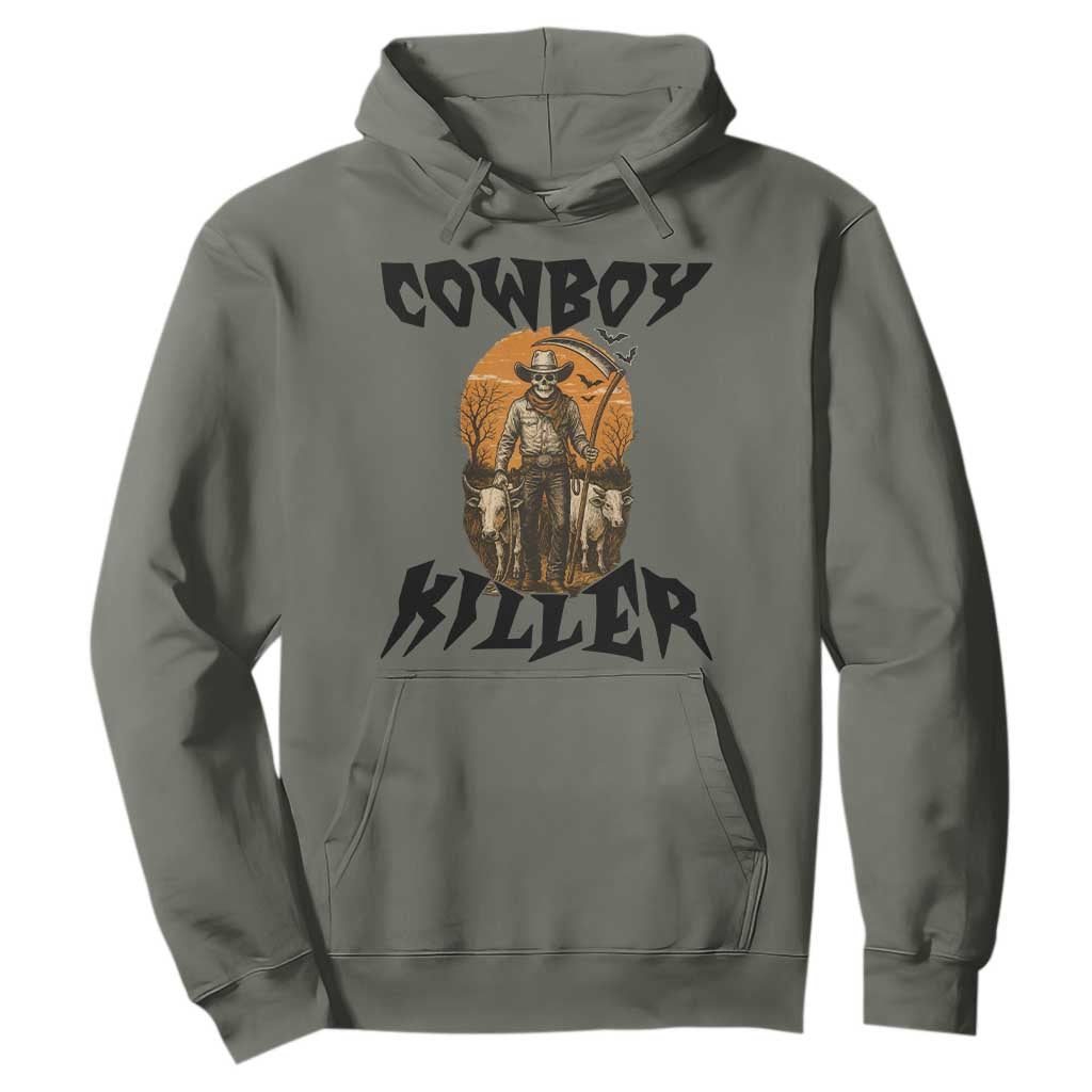 Halloween Skeleton Hoodie Cowboy Killer Spooky Western Horror Design TS12 Military Green Print Your Wear