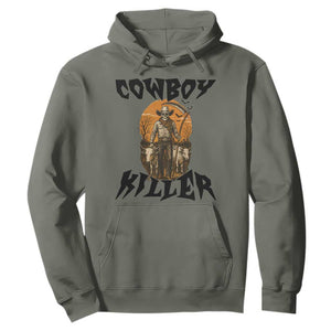 Halloween Skeleton Hoodie Cowboy Killer Spooky Western Horror Design TS12 Military Green Print Your Wear