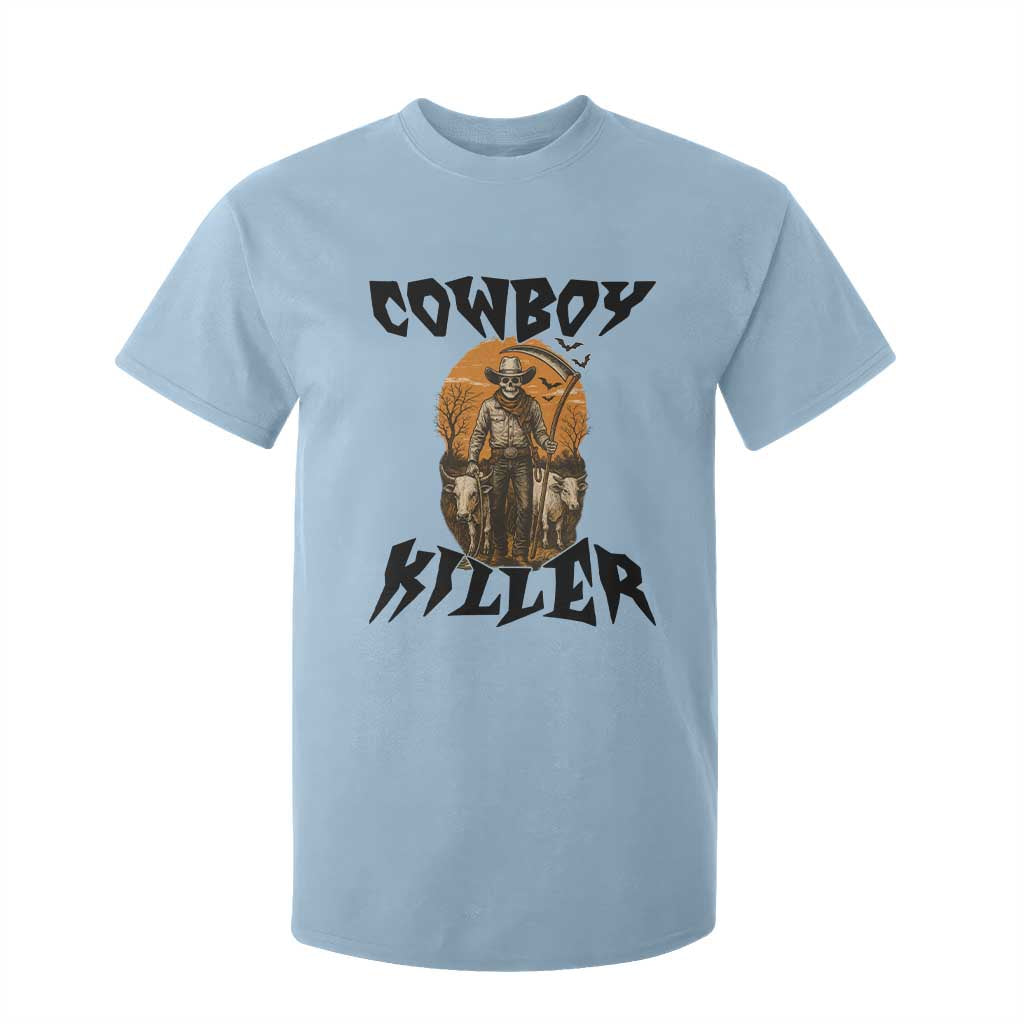 Halloween Skeleton T Shirt For Kid Cowboy Killer Spooky Western Horror Design TS12 Light Blue Print Your Wear