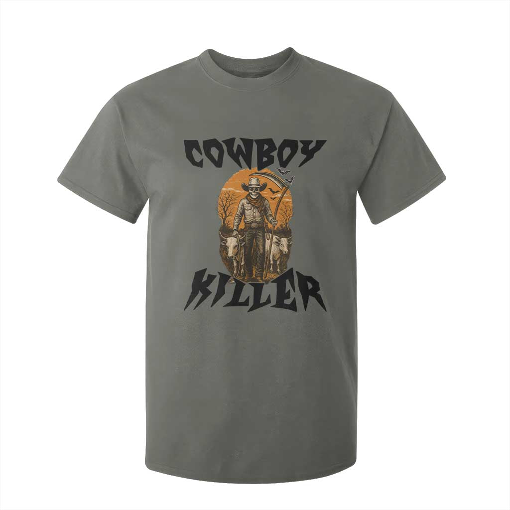 Halloween Skeleton T Shirt For Kid Cowboy Killer Spooky Western Horror Design TS12 Military Green Print Your Wear