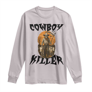 Halloween Skeleton Long Sleeve Shirt Cowboy Killer Spooky Western Horror Design TS12 Ice Gray Print Your Wear