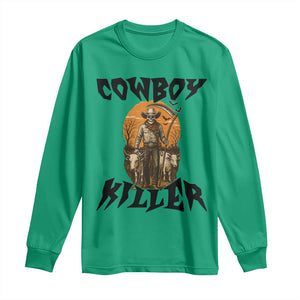 Halloween Skeleton Long Sleeve Shirt Cowboy Killer Spooky Western Horror Design TS12 Irish Green Print Your Wear