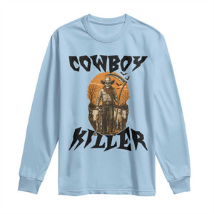 Halloween Skeleton Long Sleeve Shirt Cowboy Killer Spooky Western Horror Design TS12 Light Blue Print Your Wear