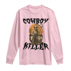 Halloween Skeleton Long Sleeve Shirt Cowboy Killer Spooky Western Horror Design TS12 Light Pink Print Your Wear