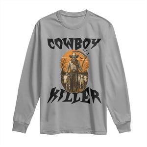 Halloween Skeleton Long Sleeve Shirt Cowboy Killer Spooky Western Horror Design TS12 Sport Gray Print Your Wear