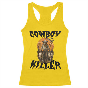 Halloween Skeleton Racerback Tank Top Cowboy Killer Spooky Western Horror Design TS12 Daisy Print Your Wear