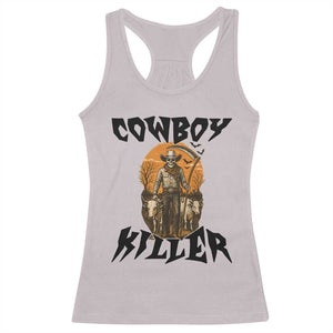 Halloween Skeleton Racerback Tank Top Cowboy Killer Spooky Western Horror Design TS12 Ice Gray Print Your Wear