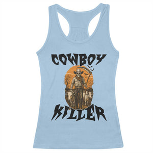 Halloween Skeleton Racerback Tank Top Cowboy Killer Spooky Western Horror Design TS12 Light Blue Print Your Wear