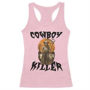 Halloween Skeleton Racerback Tank Top Cowboy Killer Spooky Western Horror Design TS12 Light Pink Print Your Wear