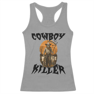 Halloween Skeleton Racerback Tank Top Cowboy Killer Spooky Western Horror Design TS12 Sport Gray Print Your Wear
