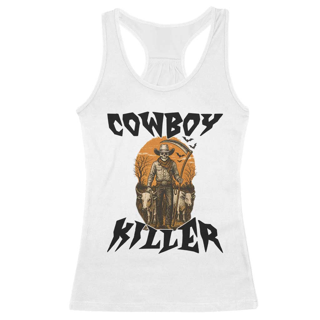 Halloween Skeleton Racerback Tank Top Cowboy Killer Spooky Western Horror Design TS12 White Print Your Wear