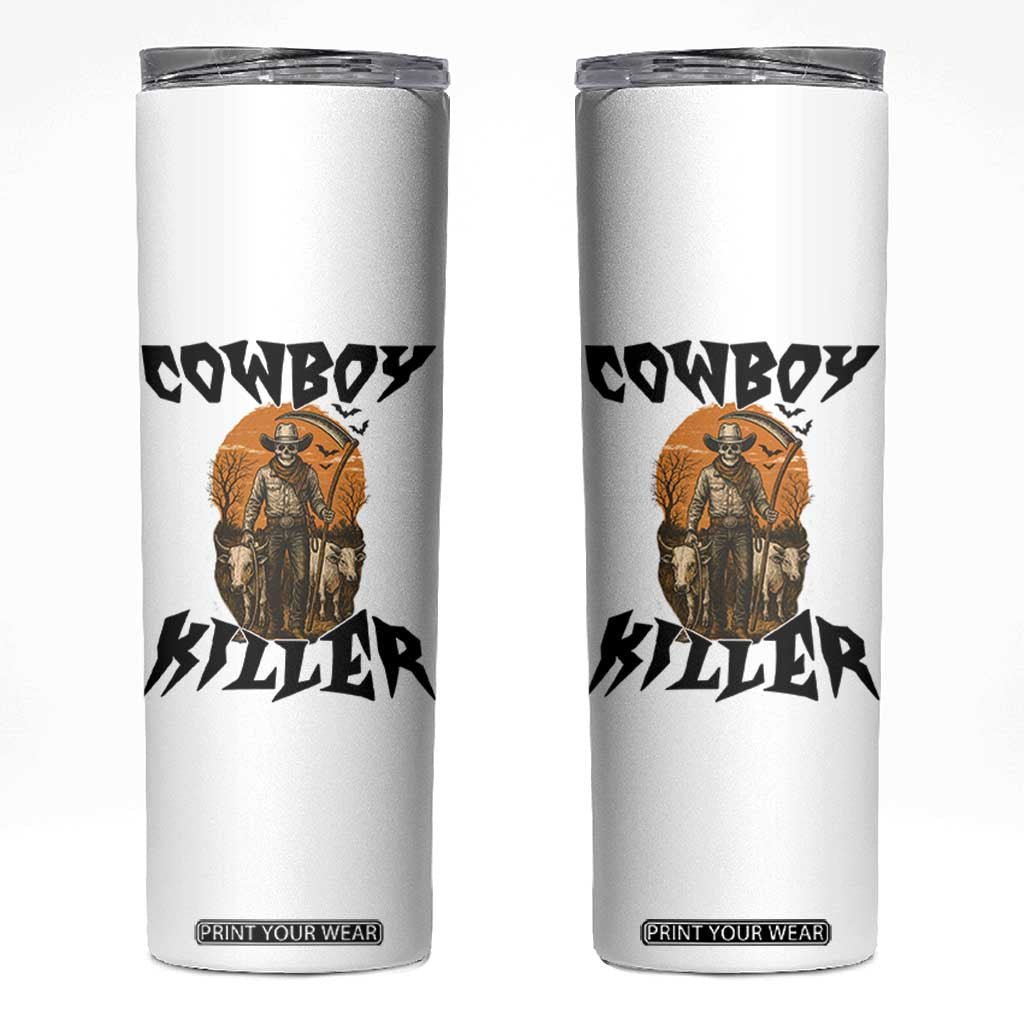 Halloween Skeleton Skinny Tumbler Cowboy Killer Spooky Western Horror Design TS12 White Print Your Wear