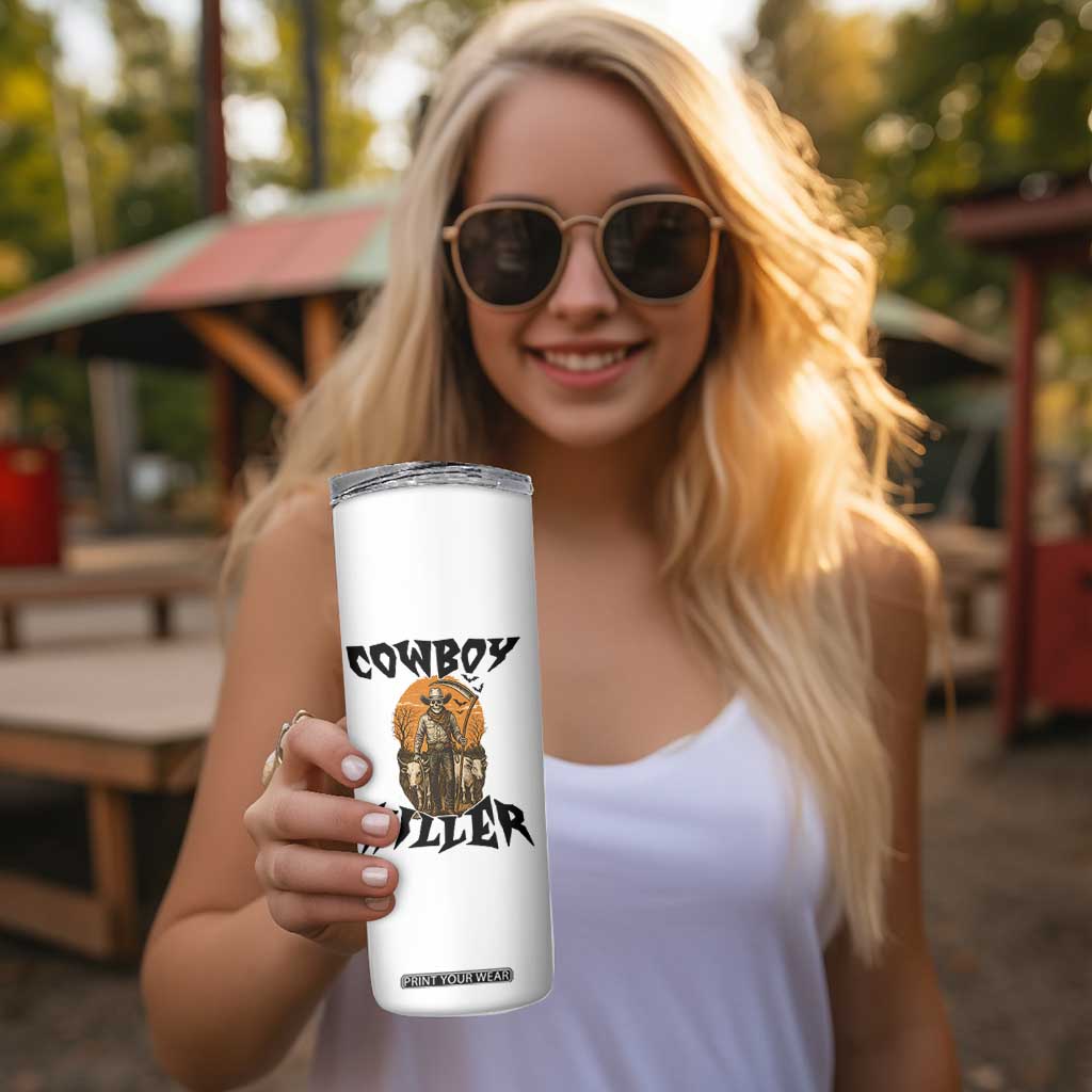 Halloween Skeleton Skinny Tumbler Cowboy Killer Spooky Western Horror Design TS12 Print Your Wear