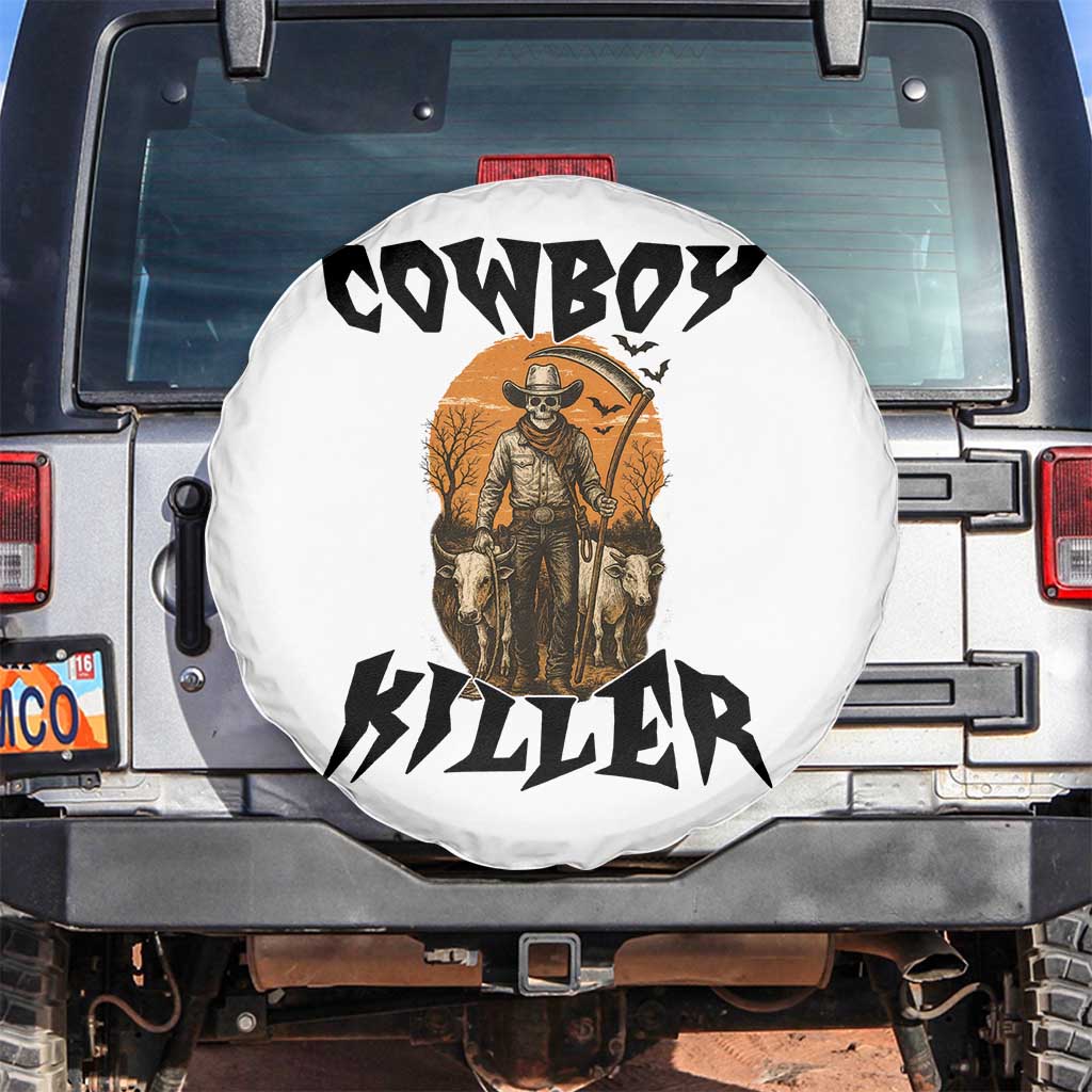 Halloween Skeleton Spare Tire Cover Cowboy Killer Spooky Western Horror Design TS12 No hole White Print Your Wear