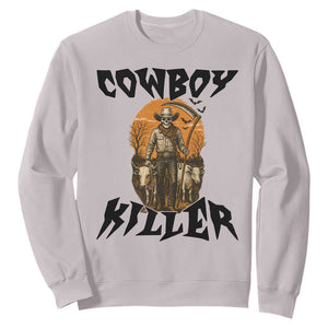 Halloween Skeleton Sweatshirt Cowboy Killer Spooky Western Horror Design TS12 Ice Gray Print Your Wear