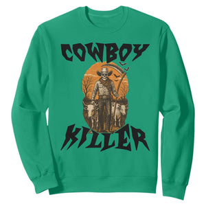 Halloween Skeleton Sweatshirt Cowboy Killer Spooky Western Horror Design TS12 Irish Green Print Your Wear