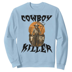 Halloween Skeleton Sweatshirt Cowboy Killer Spooky Western Horror Design TS12 Light Blue Print Your Wear