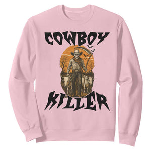 Halloween Skeleton Sweatshirt Cowboy Killer Spooky Western Horror Design TS12 Light Pink Print Your Wear