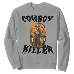 Halloween Skeleton Sweatshirt Cowboy Killer Spooky Western Horror Design TS12 Sport Gray Print Your Wear
