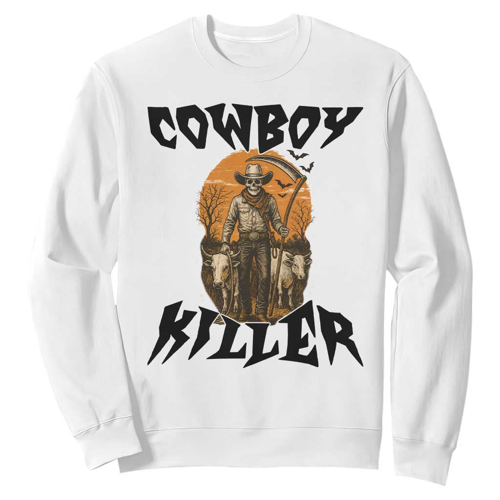 Halloween Skeleton Sweatshirt Cowboy Killer Spooky Western Horror Design TS12 White Print Your Wear