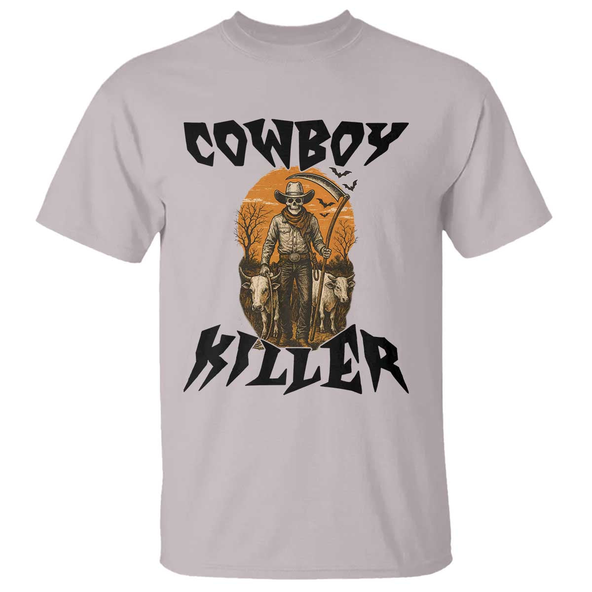 Halloween Skeleton T Shirt Cowboy Killer Spooky Western Horror Design TS12 Ice Gray Print Your Wear
