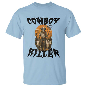 Halloween Skeleton T Shirt Cowboy Killer Spooky Western Horror Design TS12 Light Blue Print Your Wear