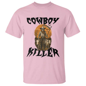 Halloween Skeleton T Shirt Cowboy Killer Spooky Western Horror Design TS12 Light Pink Print Your Wear
