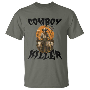 Halloween Skeleton T Shirt Cowboy Killer Spooky Western Horror Design TS12 Military Green Print Your Wear