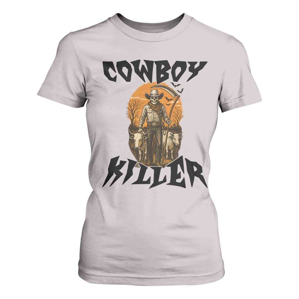 Halloween Skeleton T Shirt For Women Cowboy Killer Spooky Western Horror Design TS12 Ice Gray Print Your Wear