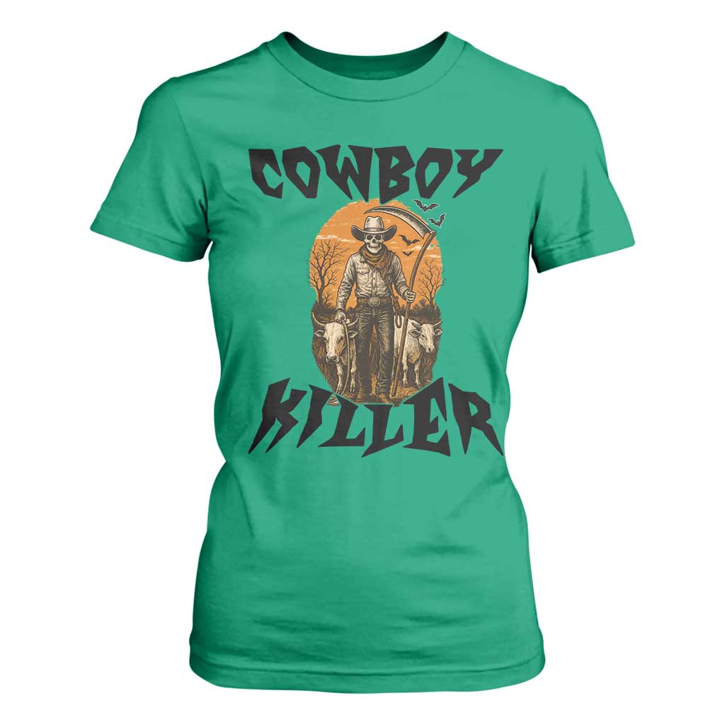 Halloween Skeleton T Shirt For Women Cowboy Killer Spooky Western Horror Design TS12 Irish Green Print Your Wear